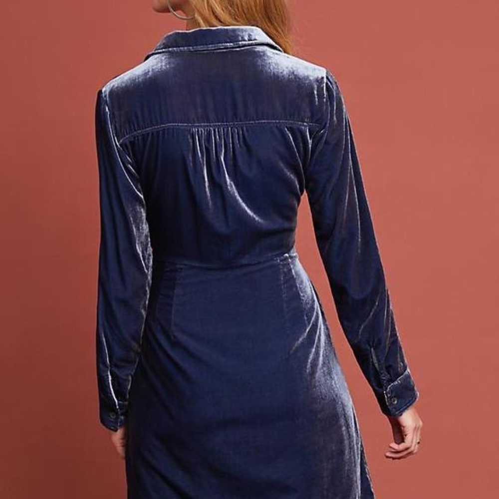 NWT Anthropologie MAEVE Blue Velvet Shirt dress 8 - Picture 5 of 6
